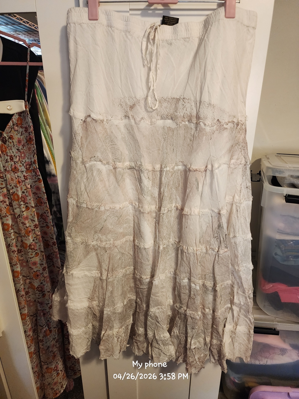 Metro Wear Off-White Tiered Maxi Skirt with Drawstring
